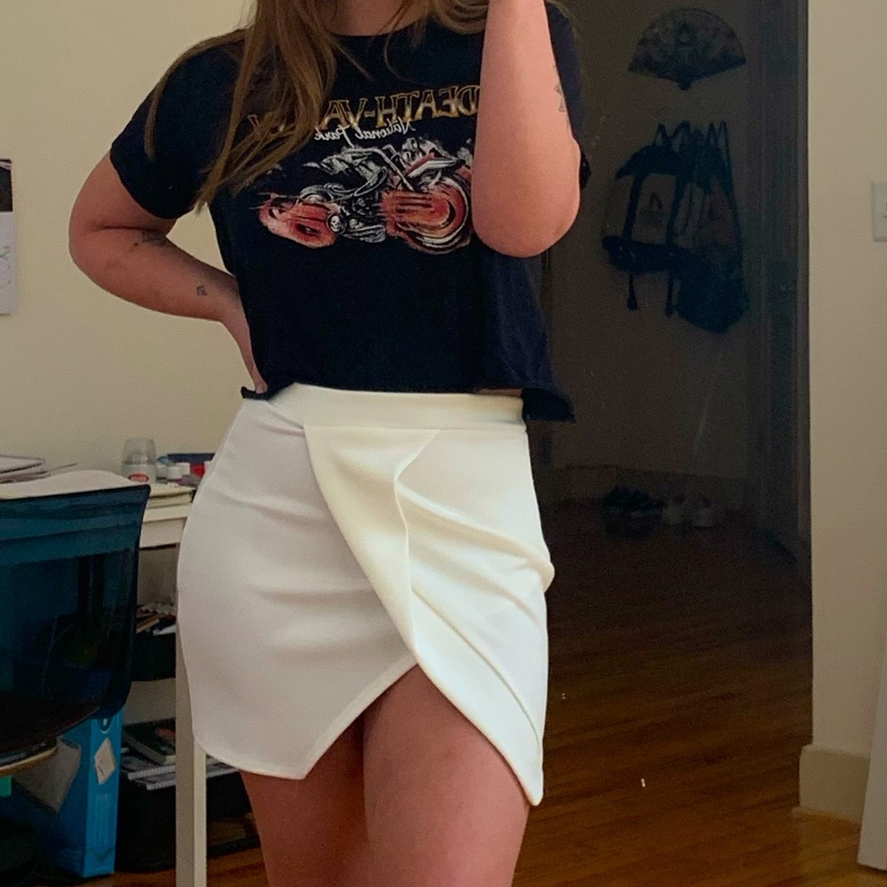 White Misguided “petite origami wrap mini skirt”